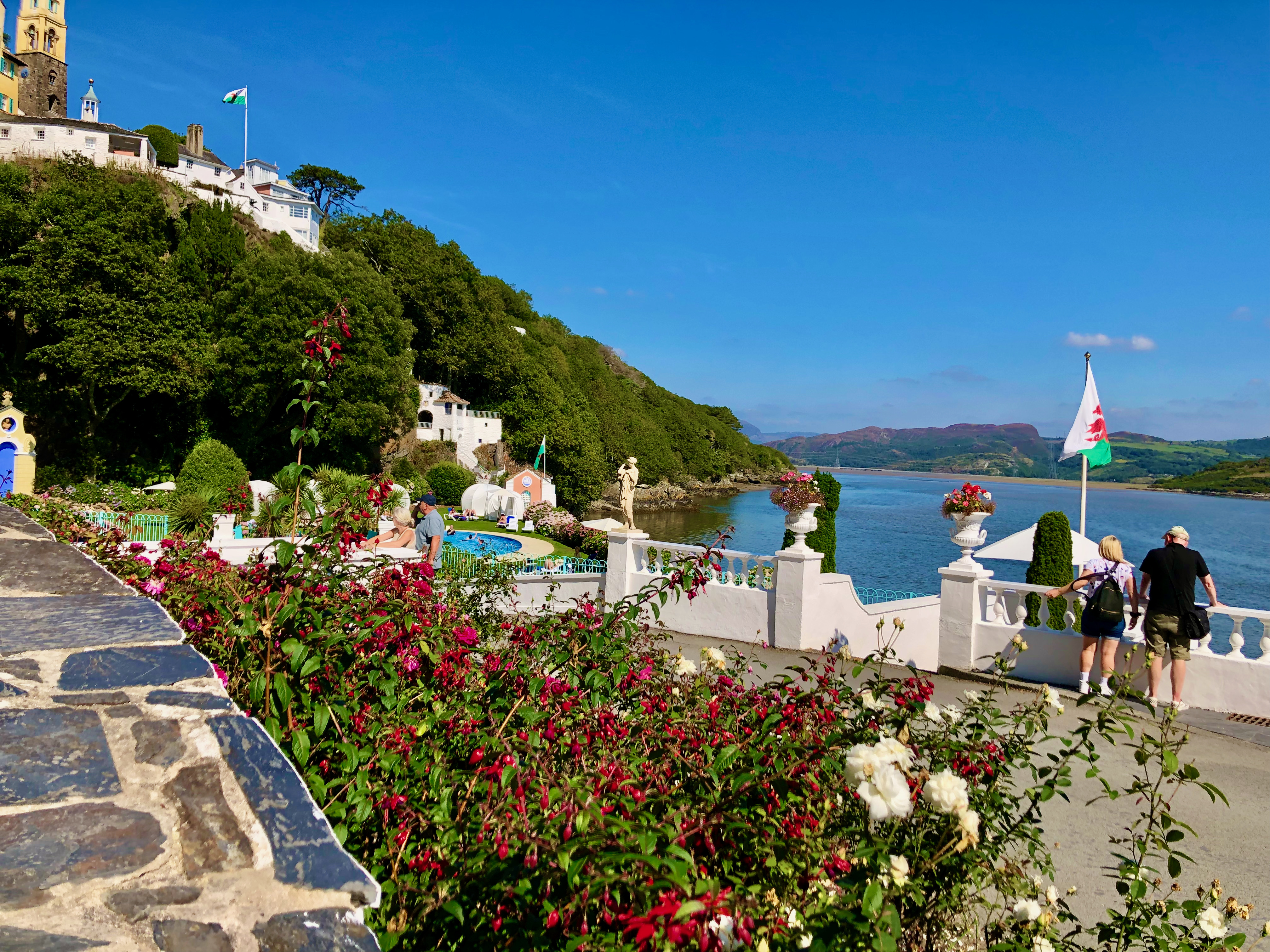 Top to bottom:
The entrance, Portmeirion sign and a view of the sea