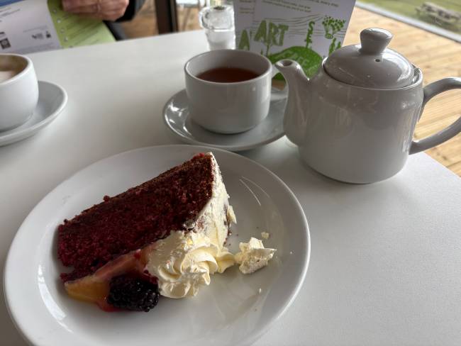 Tea and homemade cake in the cafe